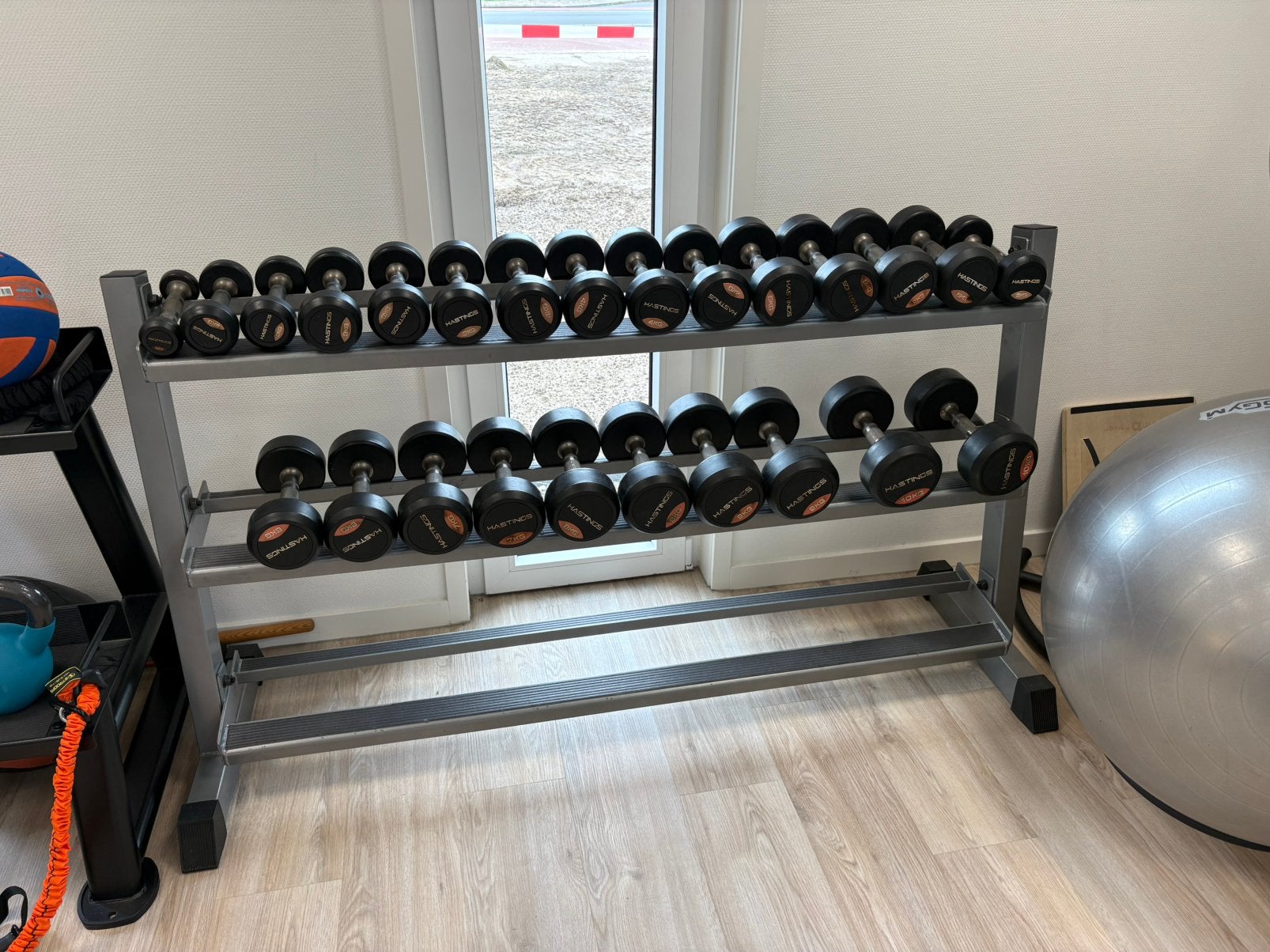 Dumbell rek met dumbells 1 tot 10kg, Sport en Fitness, Ophalen, Zo goed als nieuw, Dumbbell
