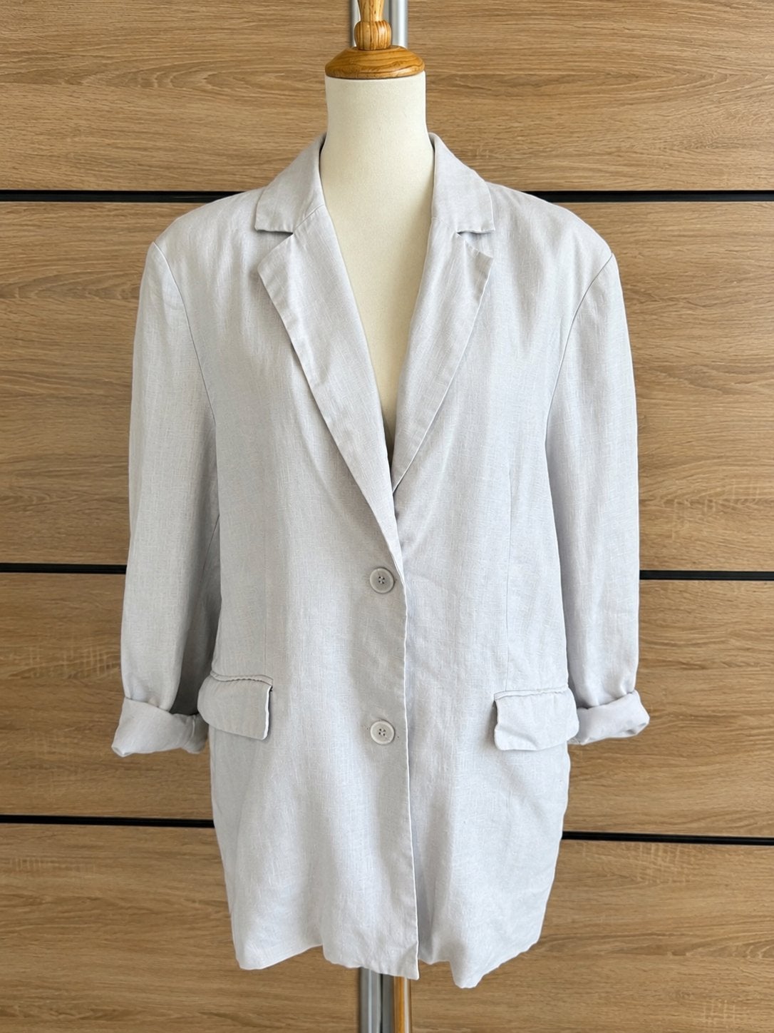 Lichtblauwe Linnen Blazer Van NA-KD, Kostuum of Pak, Maat 42/44 (L), Gedragen, Verzenden