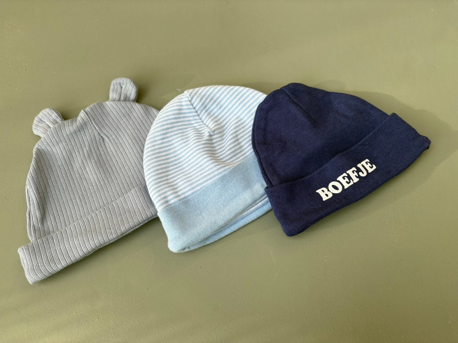 Setje van 3 babymutsjes, maat 50/56, Maat 50, Jongetje of Meisje, Ophalen of Verzenden, Zo goed als nieuw