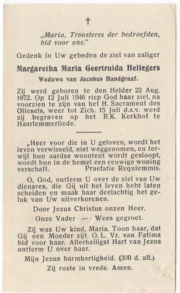 Margaretha Hellegers 1872 Den Helder + 1946 Haarlemmerliede, Verzenden