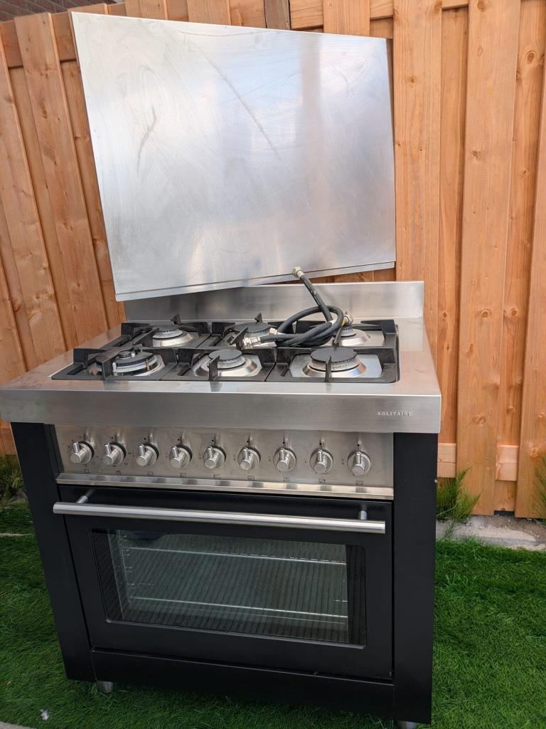 Gasfornuis + Azuigkap 90", Witgoed en Apparatuur, Fornuizen, Ophalen, 60 cm of meer, Zo goed als nieuw, Gas
