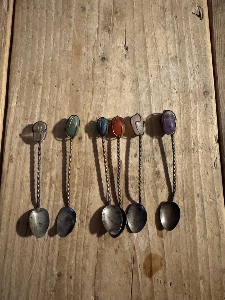Set van 6 vintage theelepels met edelstenen, Ophalen of Verzenden