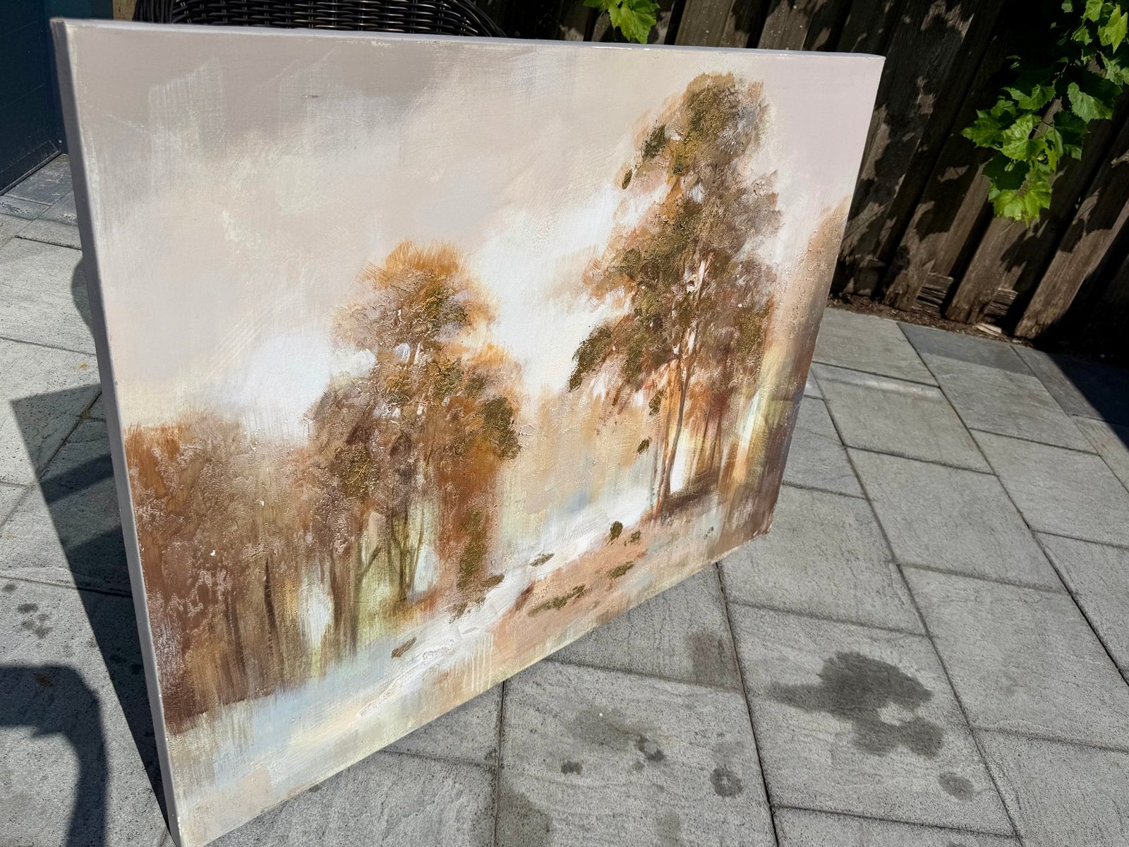 Schilderij met herfstachtig boslandschap, Antiek en Kunst, Doek, Impressionistisch, Ophalen of Verzenden, Olieverf