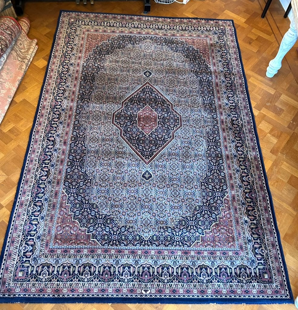 Wollen vloerkleed 200 x 300 cm blauw, roze/rood, Huis en Inrichting, Blauw, 200 cm of meer, Ophalen of Verzenden, 200 cm of meer