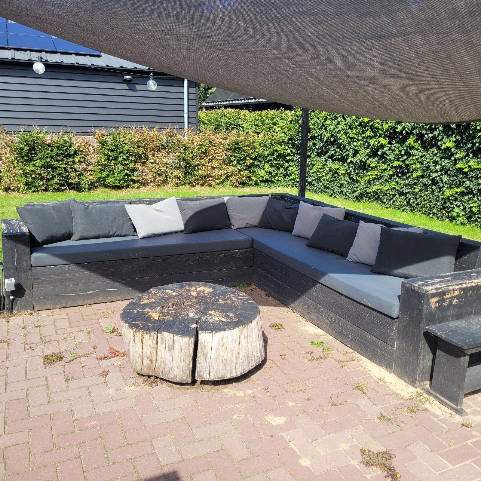 Hangemaakte houten Loungeset 280280cm, Ophalen, Gebruikt, Hout
