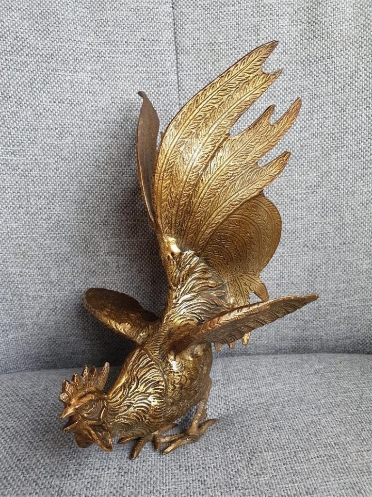 Beeld koperen vechthaan - groot 25cm - Midden 20e eeuw, Verzenden