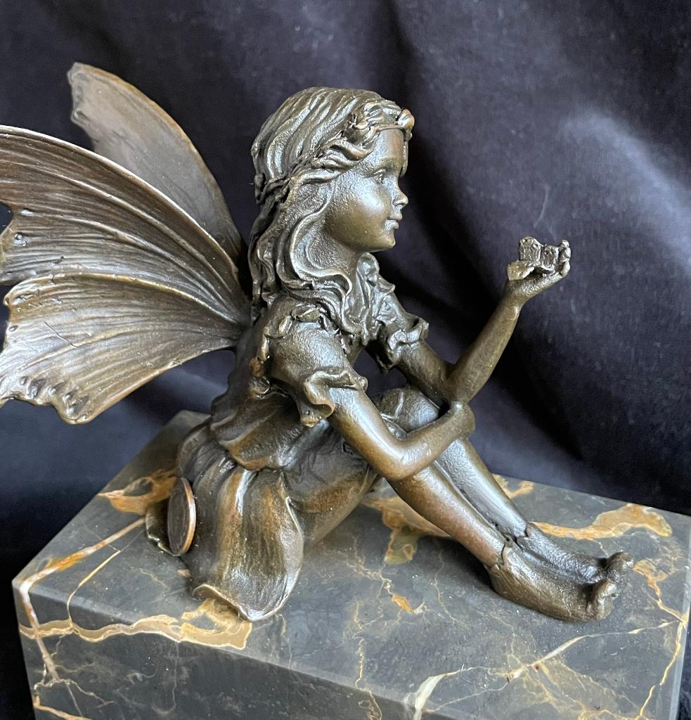 Bronzen elf/vlinder schitterend gedetailleerd zuiver brons, Antiek en Kunst, Ophalen of Verzenden