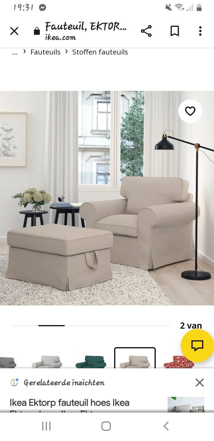 Lichtbeige kleurige Ektorp Ikea love seat met hocker, Ophalen of Verzenden, Gebruikt, Tweepersoons