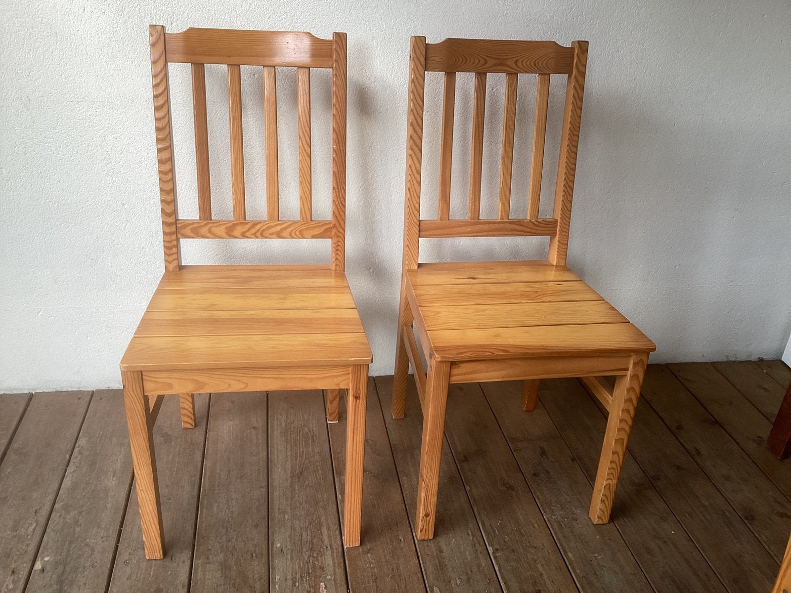 4 grenen keukenstoelen met kussentjes, Huis en Inrichting, Stoelen, Ophalen, Gebruikt, Overige kleuren