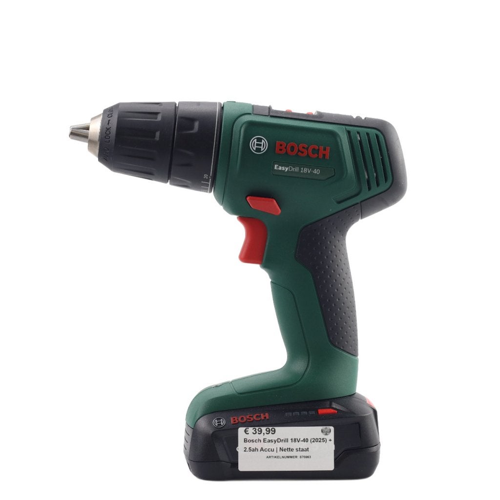 Bosch EasyDrill 18V-40 (2025) + 2.5ah Accu | Nette staat, Bosch, Zo goed als nieuw, Support@bosch.com, Robert Bosch GmbH
Robert-Bosch-Platz 1
70839 Gerlingen-SchillerhÃ¶he
Germany