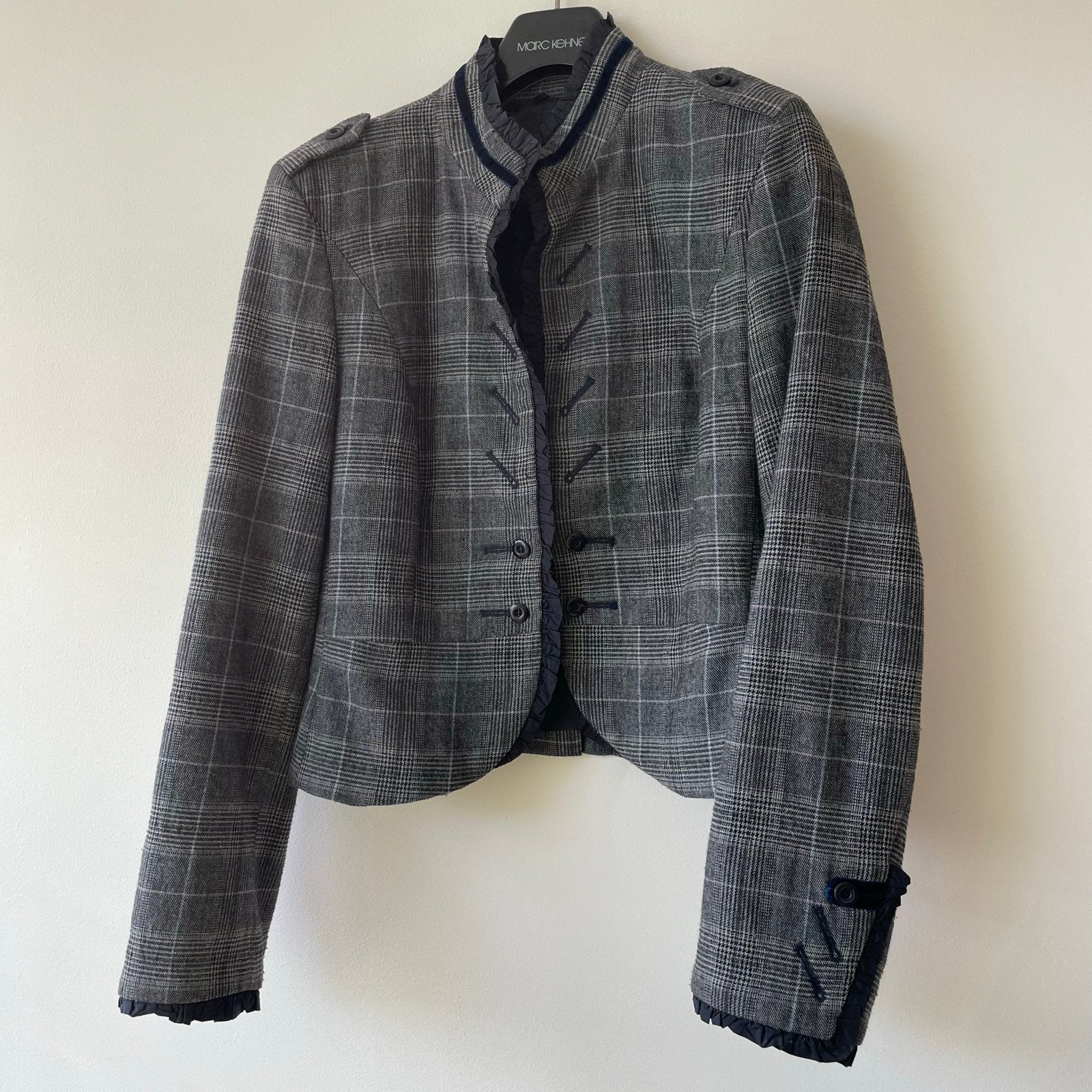 Scarva dames blazer zwart grijs geruit met ruches. Maat 40/L, Maat 38/40 (M), Zwart, Ophalen of Verzenden, Jasje