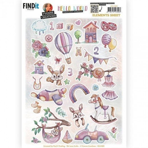 Yvonne Creations CD11905 Hello World elementen knipvel A4, ., Nieuw, Ophalen of Verzenden, .