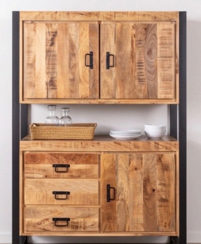 Kast Britt mangohout 160cm hoog, Ophalen, 100 tot 150 cm, Nieuw, Met lade(s)