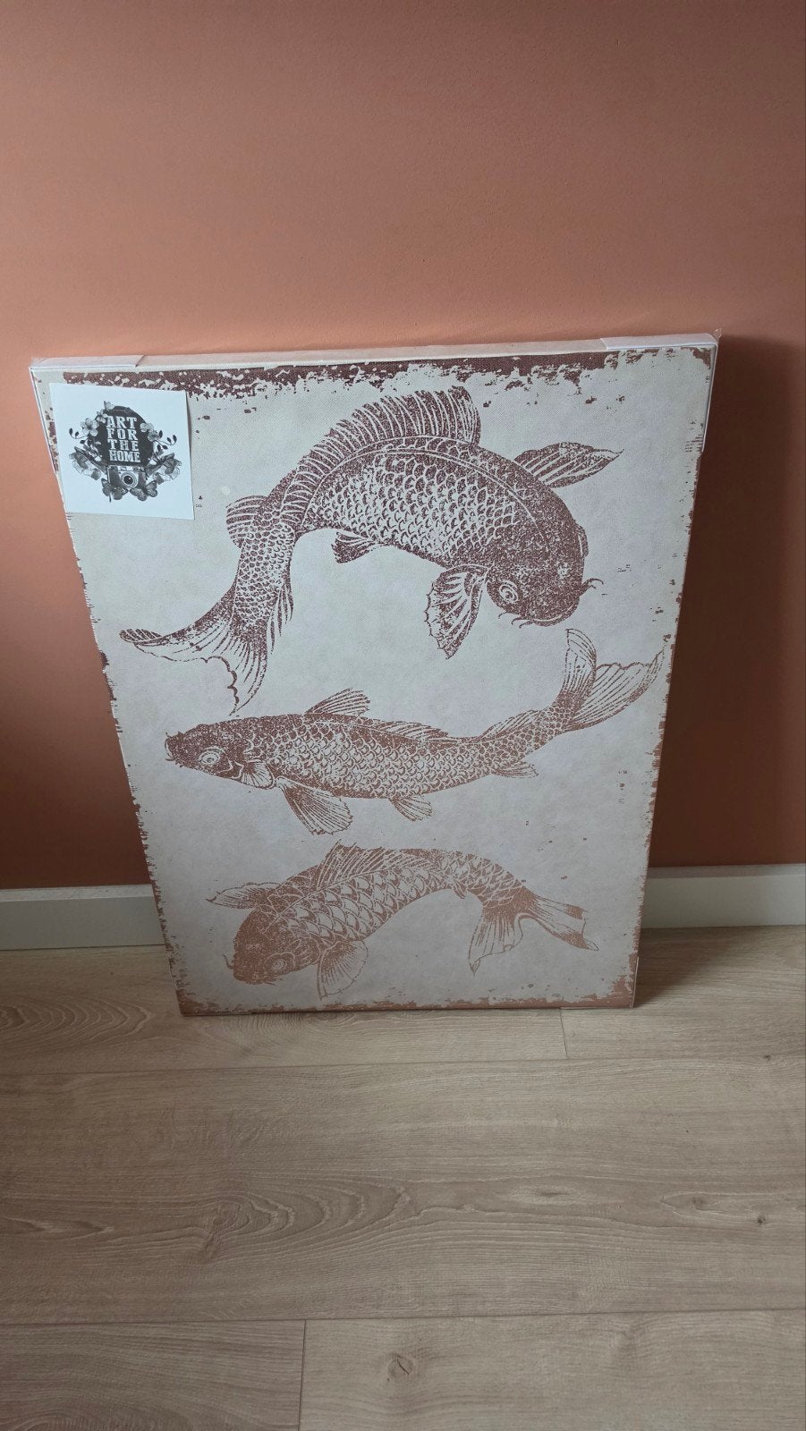 Schilderij met roségouden koikarpers, Antiek en Kunst, Ophalen, Doek, Dieren, Print