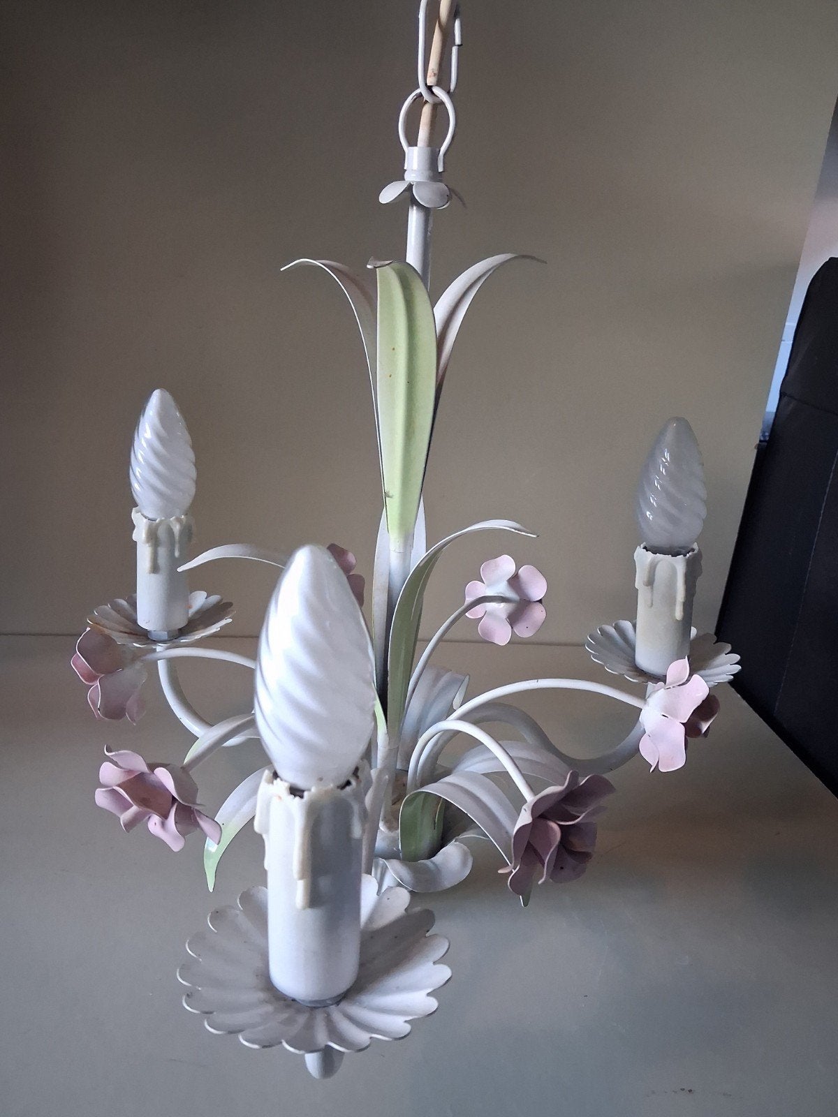 "Brocante" hanglamp met roze rozen, Ophalen of Verzenden