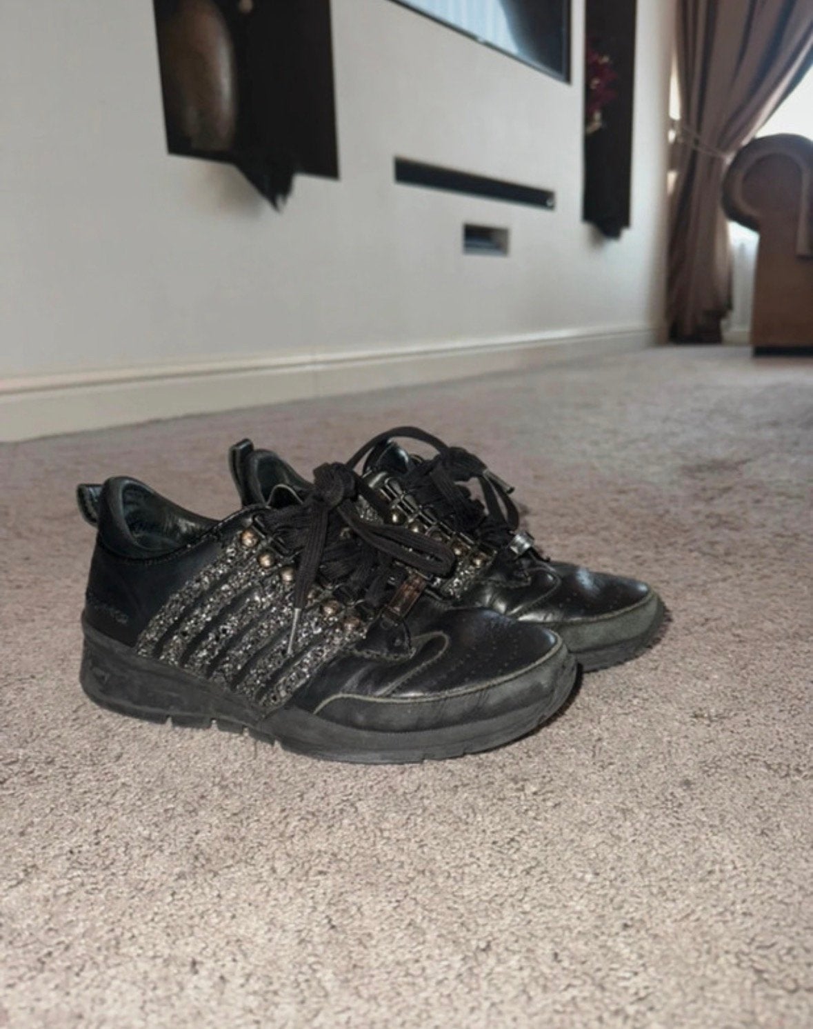 Dsquared2 Zwarte Sneakers met Zilveren Glitter, Maat 37, Ophalen of Verzenden, Gedragen, Zwart, Sneakers of Gympen