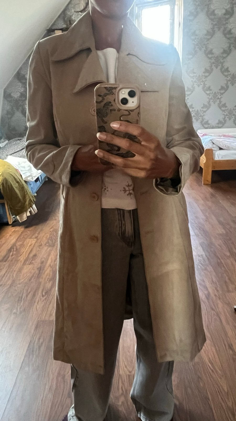 Vero Moda echt suède trenchcoat maat S, Ophalen of Verzenden, Gedragen, Maat 36 (S), Beige