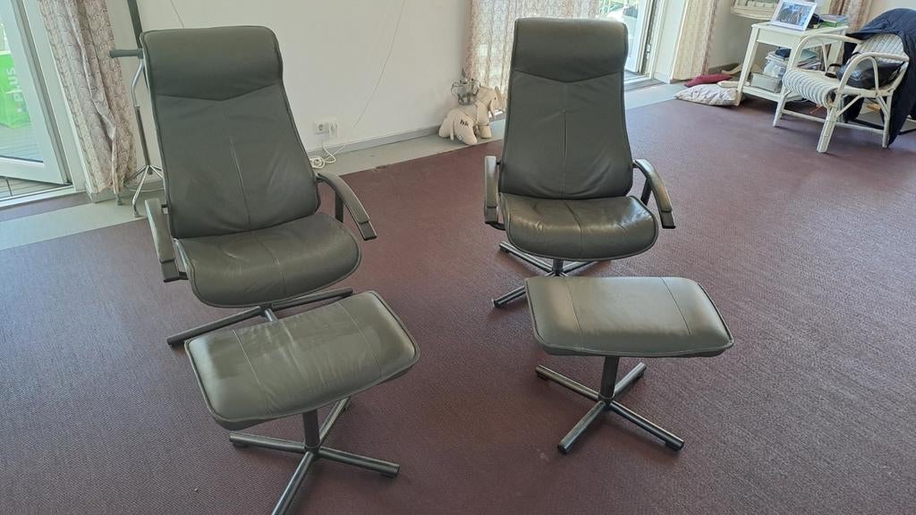 Luxe van Til leren stoelen grijs, Ophalen, Gebruikt, Grijs
