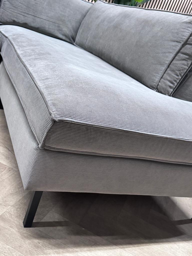 ZGAN Woood Ribstof Hoekbank met Hocker - Grijs - 280 x 195, Huis en Inrichting, 250 tot 300 cm, -, -, Hoekbank