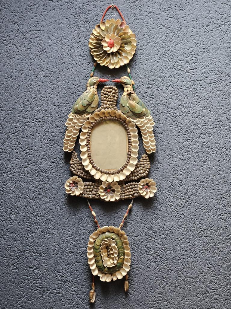 Vintage volkskunst fotolijst schelpen, Antiek en Kunst, Ophalen of Verzenden