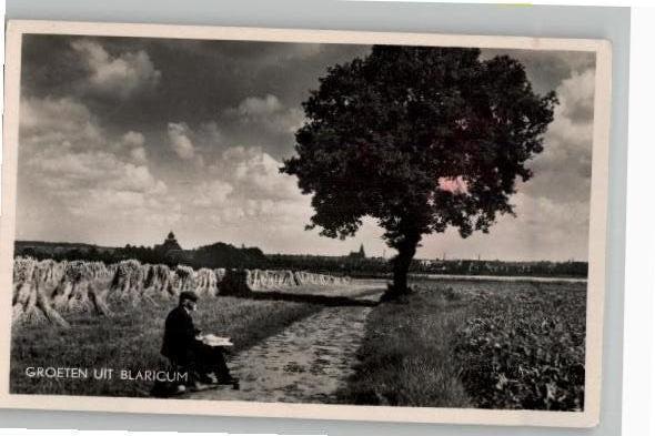 Blaricum panorama + tekenaar met schetsboek st 1954, Ophalen of Verzenden, 1940 tot 1960, Gelopen, Noord-Holland