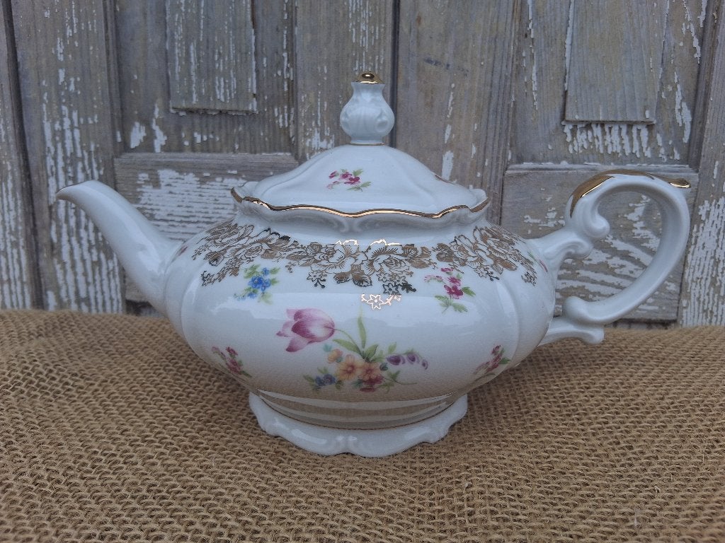 Theepot met brocante bloemetjes, gaaf - Debrocantekip, Antiek en Kunst, Ophalen of Verzenden