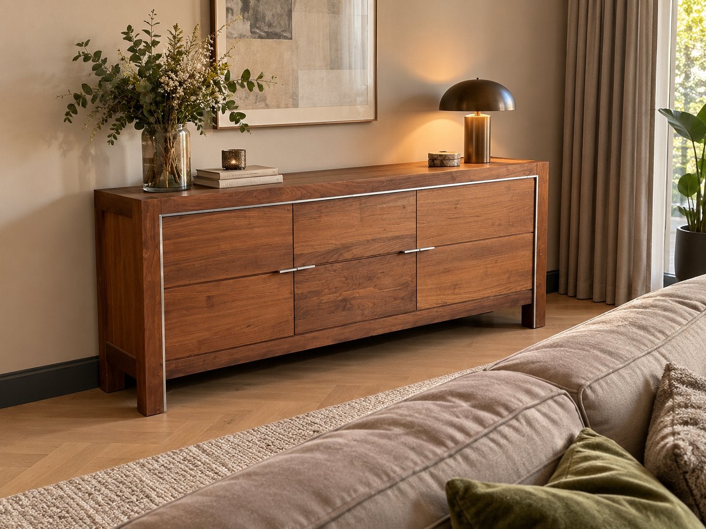 Dressoir massief Amerikaans Notenhout, Huis en Inrichting, Ophalen, Gebruikt, 200 cm of meer, 25 tot 50 cm