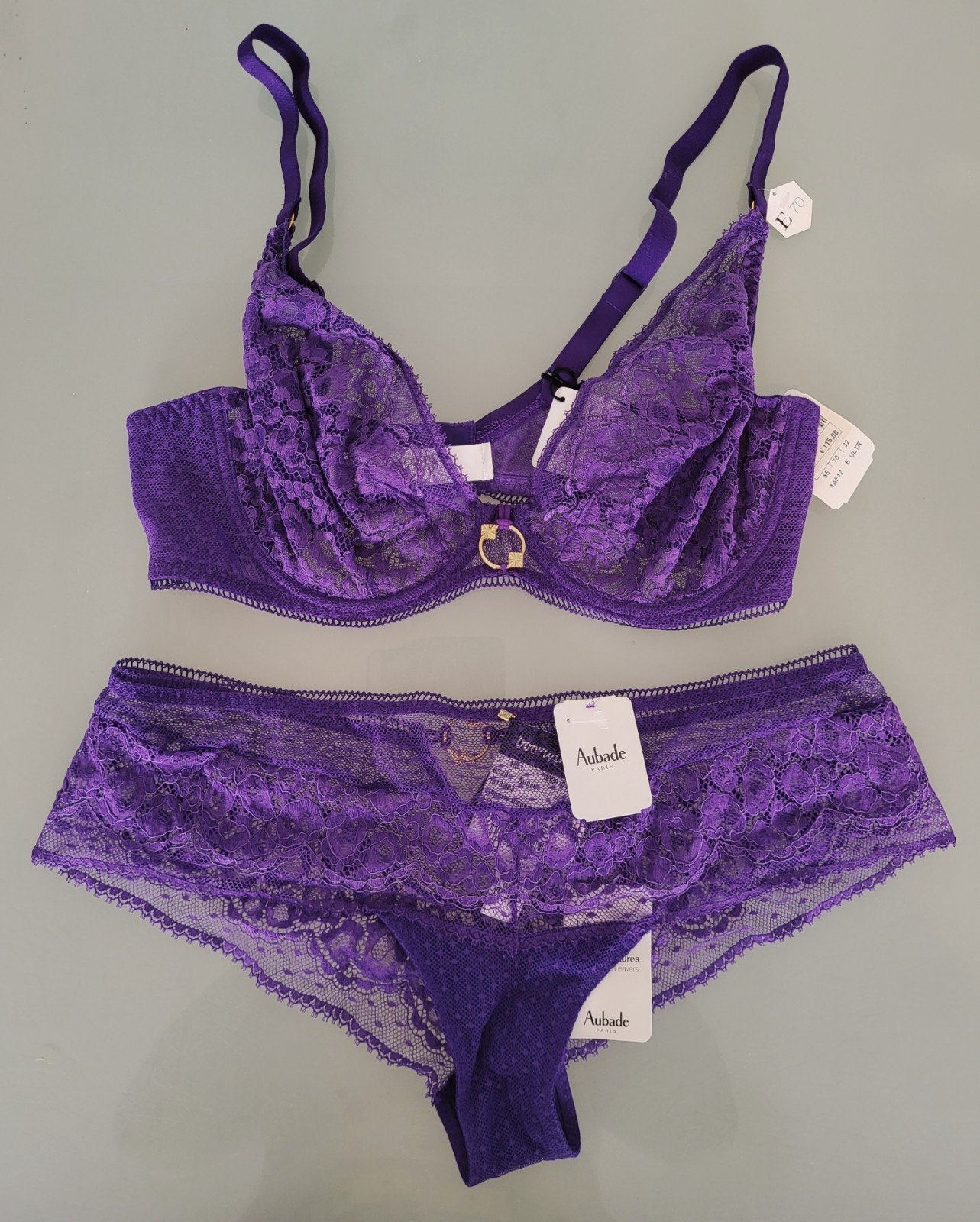 Aubade setje BH maat 70E  en string slip maat 40, Simone Perele, Ophalen of Verzenden, Paars, Setje