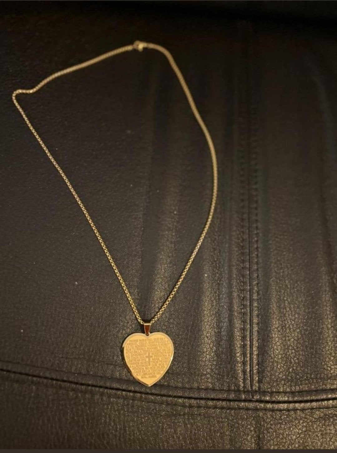 RK heilige bijbel vers hart RVS Spaanse religieuze ketting, Met hanger, Ophalen of Verzenden, Zo goed als nieuw, Goud