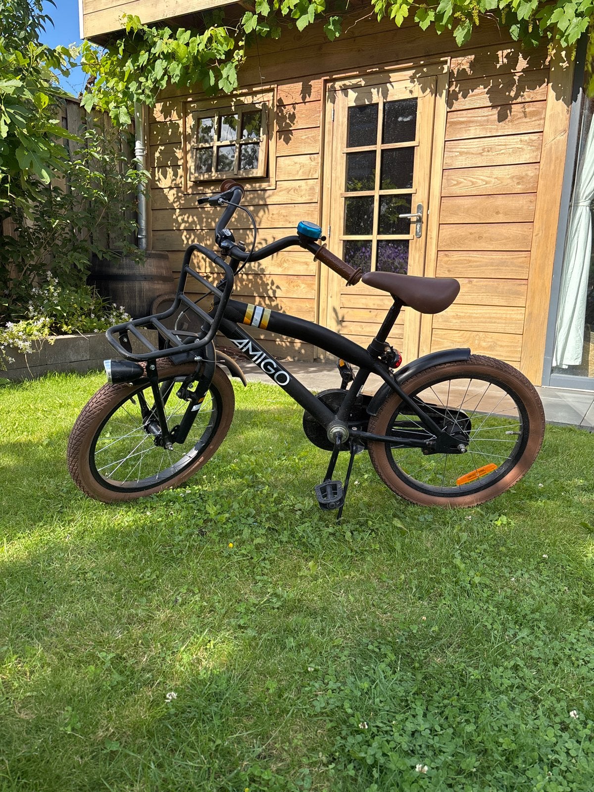 Amigo Kinderfiets 20 inch - Zwart met bruine banden, Ophalen of Verzenden, Gebruikt, Velgrem, 16 tot 20 inch