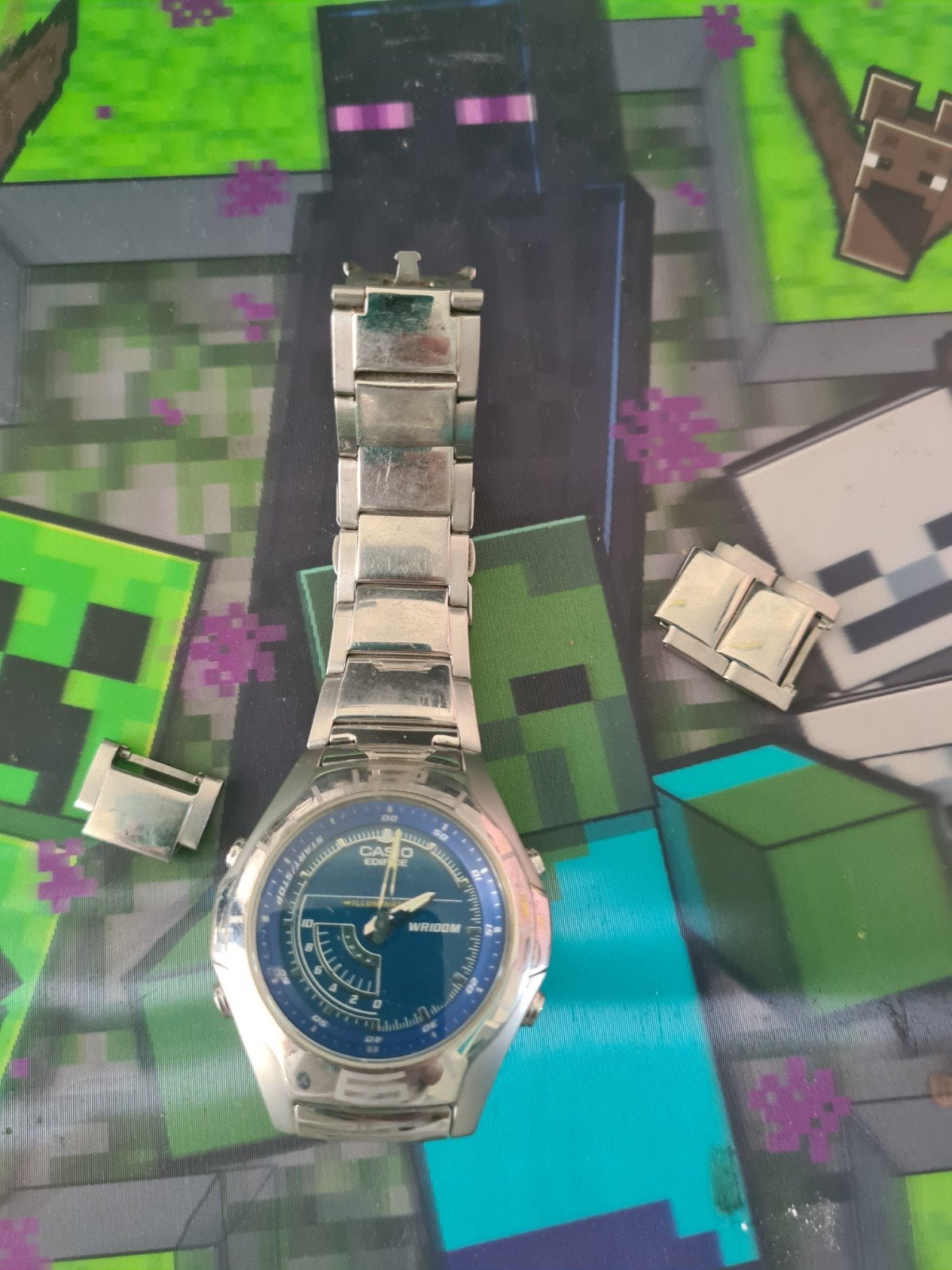 Casio Edifice WR100M Herenhorloge - Blauwe Wijzerplaat, Gebruikt, Staal, Polshorloge, Ophalen of Verzenden