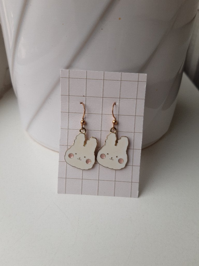 Nieuwe Hypoallergene Oorbellen met Konijntjes, Overige materialen, Hangers, Wit, Nieuw