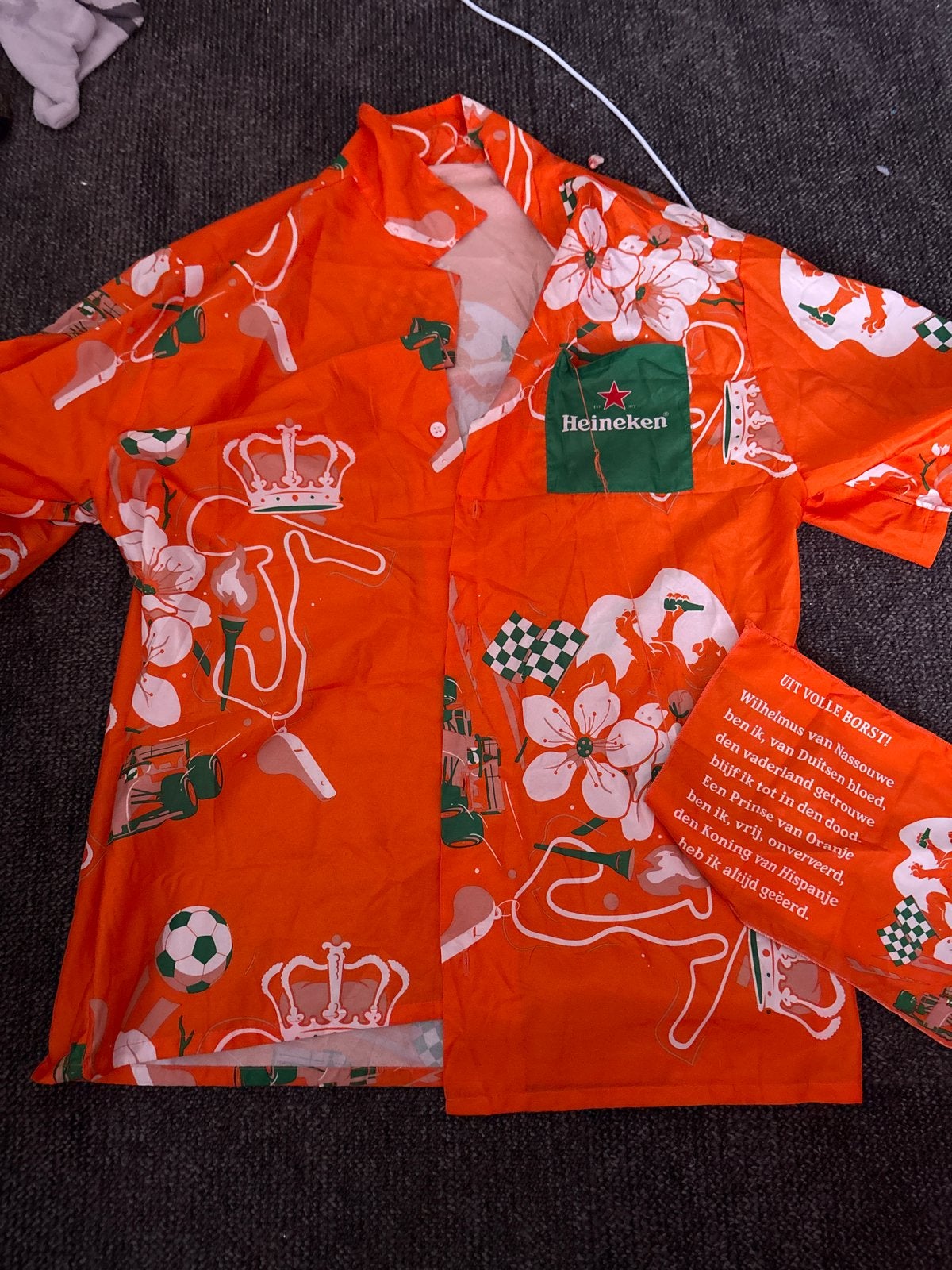 Oranje Heineken Feestoverhemd met Wilhelmus Sjaal, Ophalen of Verzenden, Zo goed als nieuw