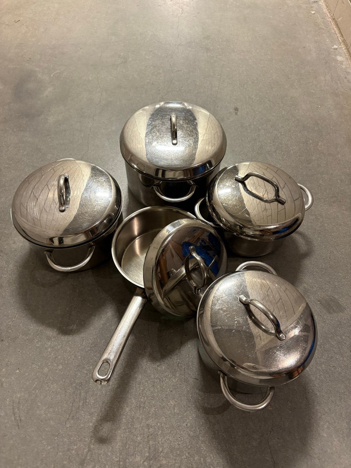 Complete Pannenset - 5-delig met deksels, Gebruikt, Met deksel, Pannenset, Ophalen of Verzenden