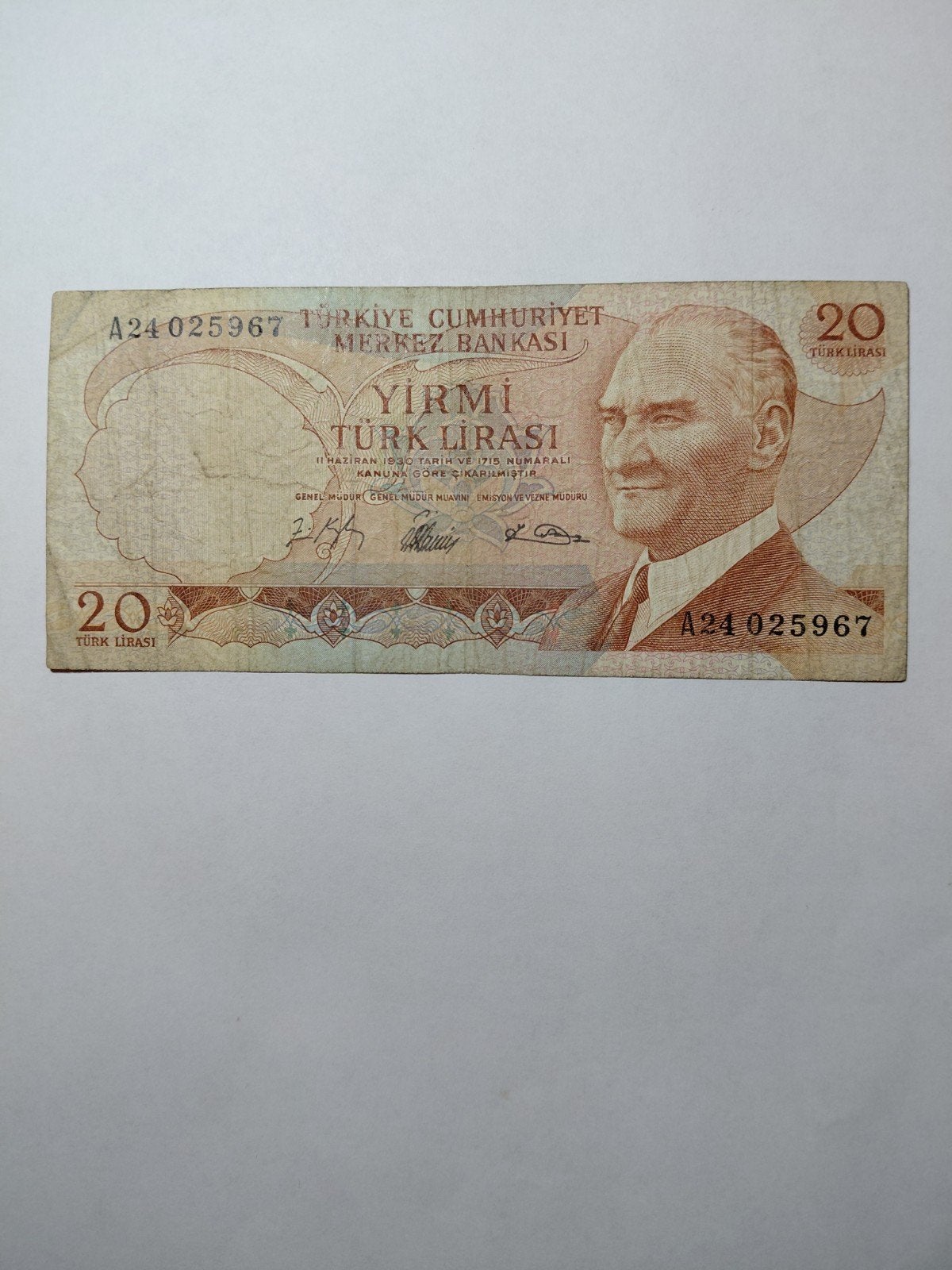 Turkije 20 lira A24 series, Postzegels en Munten, Bankbiljetten | Europa | Niet-Eurobiljetten, Ophalen of Verzenden, Overige landen