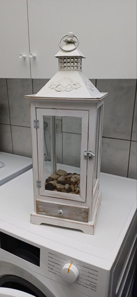 Decoratieve Witte Lantaarn met Lade, Huis en Inrichting, Gebruikt, 25 tot 50 cm, Wit, Ophalen of Verzenden