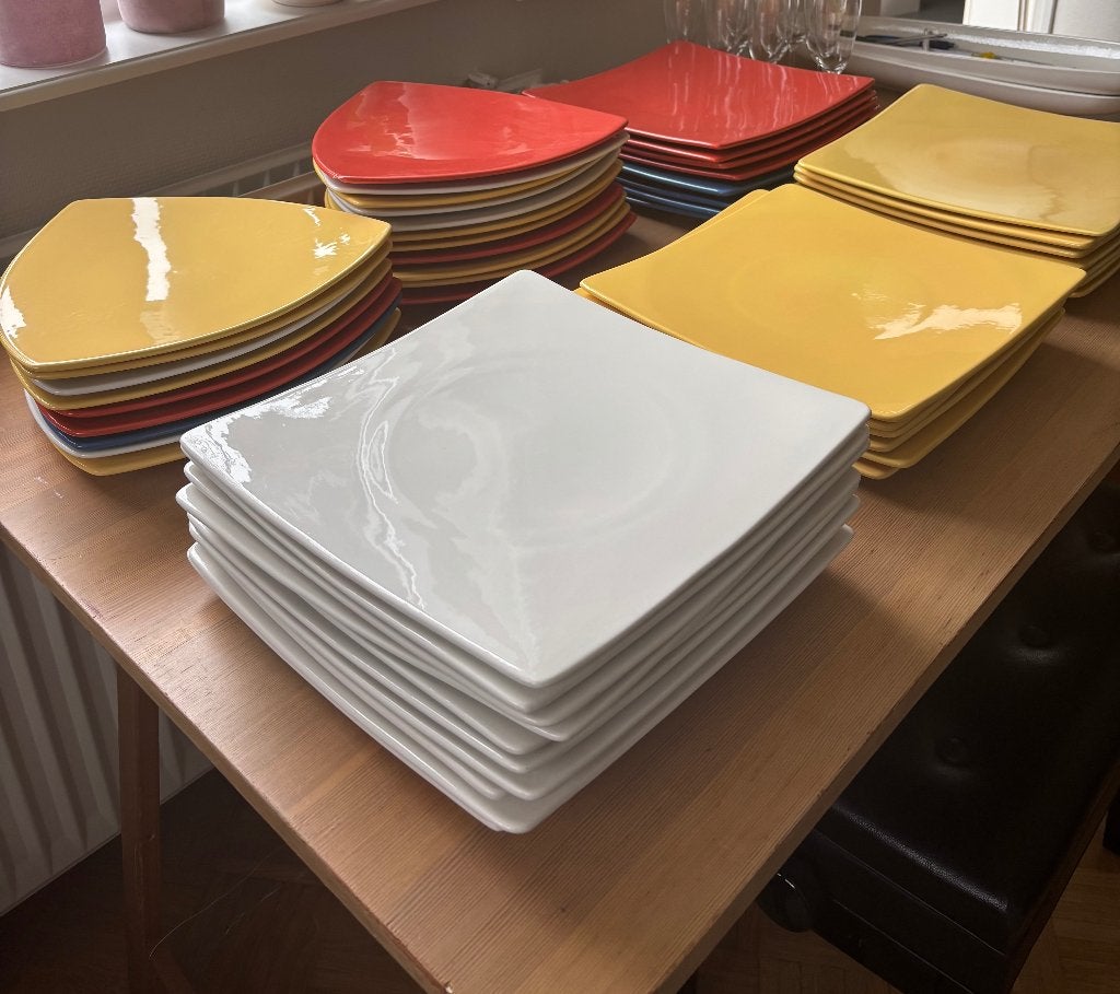 Vintage diner borden Dudson: geel wit rood en blauw, Ophalen