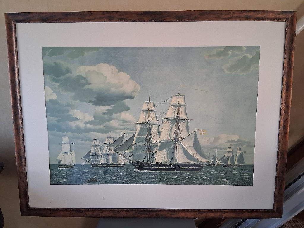 Schilderij met 4 zeilboten, Ophalen, Gebruikt, Schilderij, 100 tot 125 cm