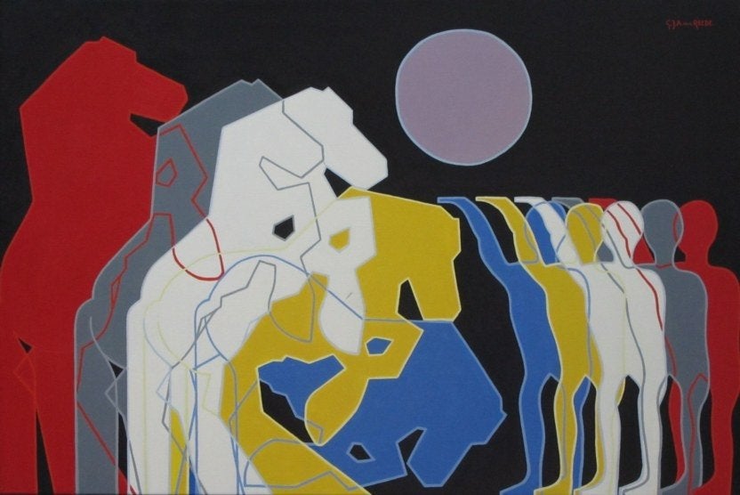 Ger van Reede - Paard & Mens, Ophalen, Gesigneerd, Doek, Dieren