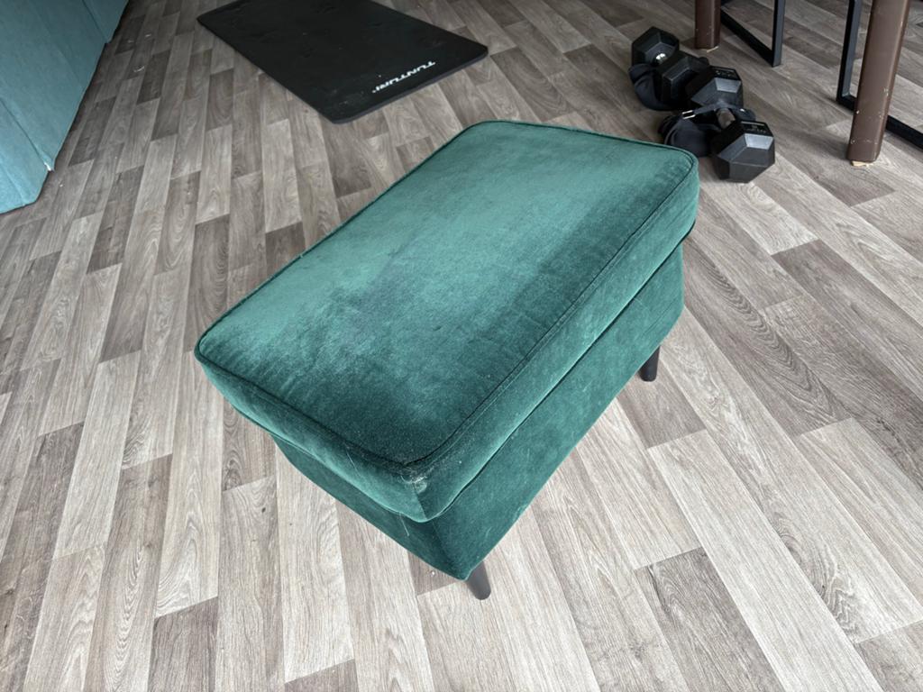 Donkergroene fluwelen poef - 60x40x40 cm, Huis en Inrichting, Banken | Voetenbanken en Poefen, Ophalen, Minder dan 50 cm, 50 tot 75 cm