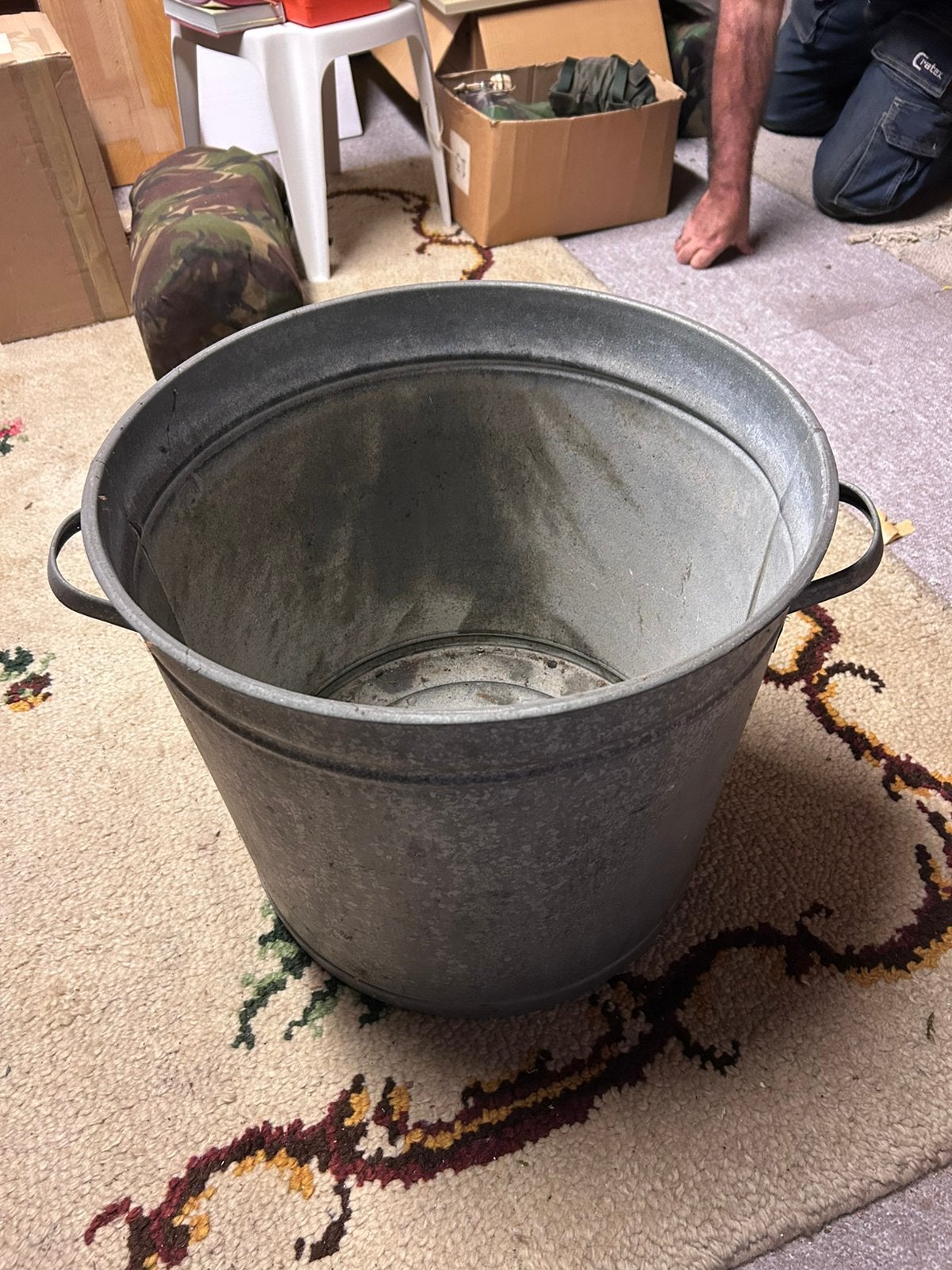 Zeer mooie zinken oude emmer / teil met bijpassende deksel, Tuin en Terras, Ophalen, Minder dan 60 cm, Rond, Metaal