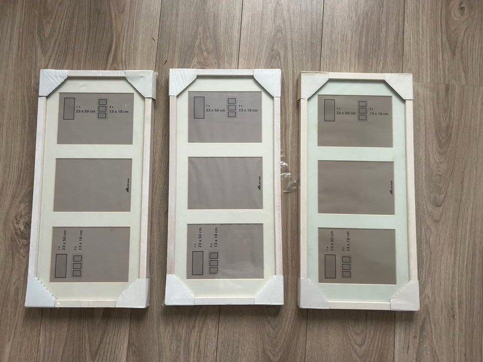 3x Nieuwe Fotolijsten Wit Hout 23x50cm & 13x18cm, Huis en Inrichting, Woonaccessoires | Lijsten, Ophalen, Nieuw, Collagelijst