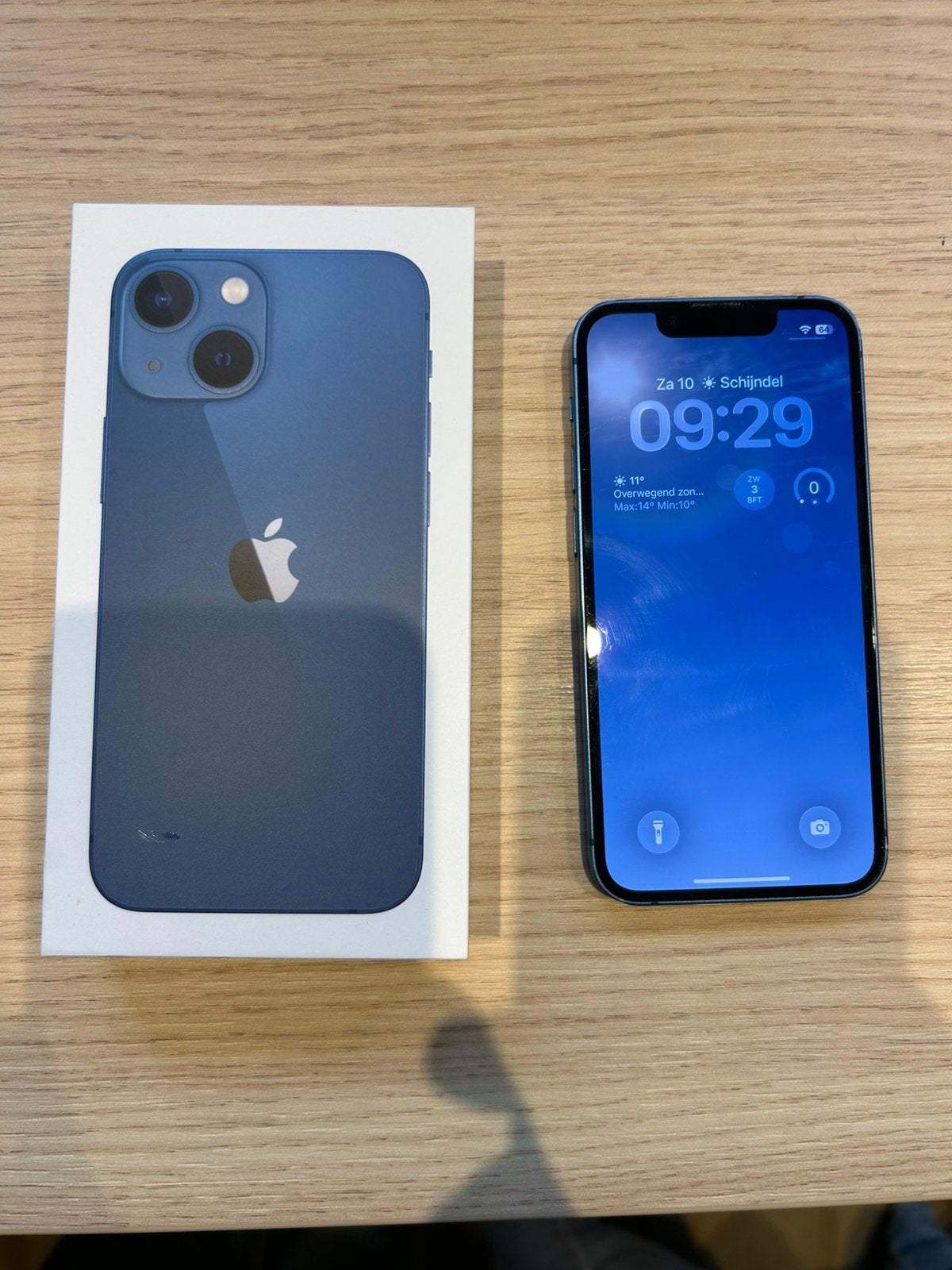 Iphone 13 mini met ruitschade blauw blue 128gb, 128 GB, Blauw, Ophalen of Verzenden, Zo goed als nieuw