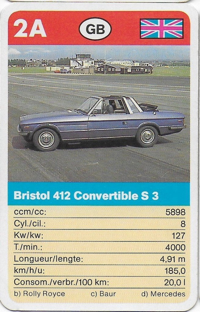 Kw4381 autokaartje bristol 412 convertible s 3 ( 2a ), Ophalen of Verzenden, Zo goed als nieuw, Auto's