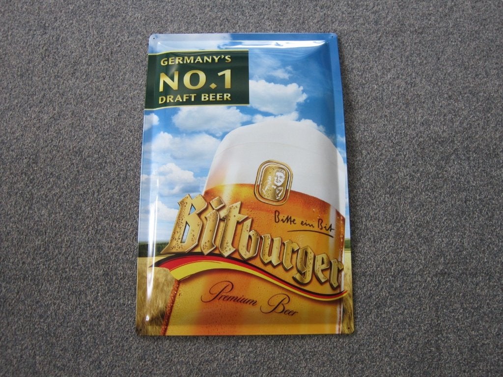 BITBURGER BLIKKEN RECLAMEBORD, Verzamelen, Biermerken, Ophalen, Nieuw, Reclamebord, Plaat of Schild, Overige merken