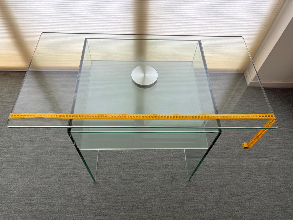 Draaibare glazen tafel - Modern en functioneel, Ophalen, 50 tot 75 cm, Vierkant, 50 tot 100 cm