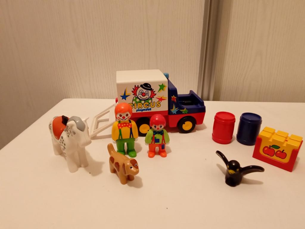 6621 Playmobil 123 circuswagen met clowns compleet, Ophalen of Verzenden, Gebruikt, Complete set