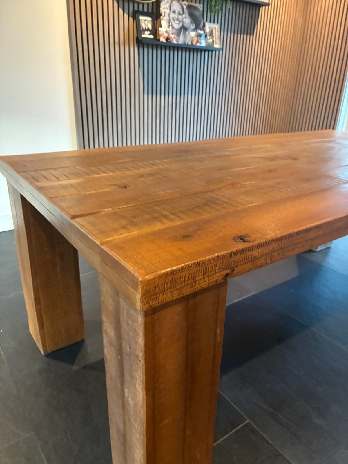 Massieve eiken tafel 200x90, Ophalen, 200 cm of meer, 50 tot 100 cm, Zo goed als nieuw