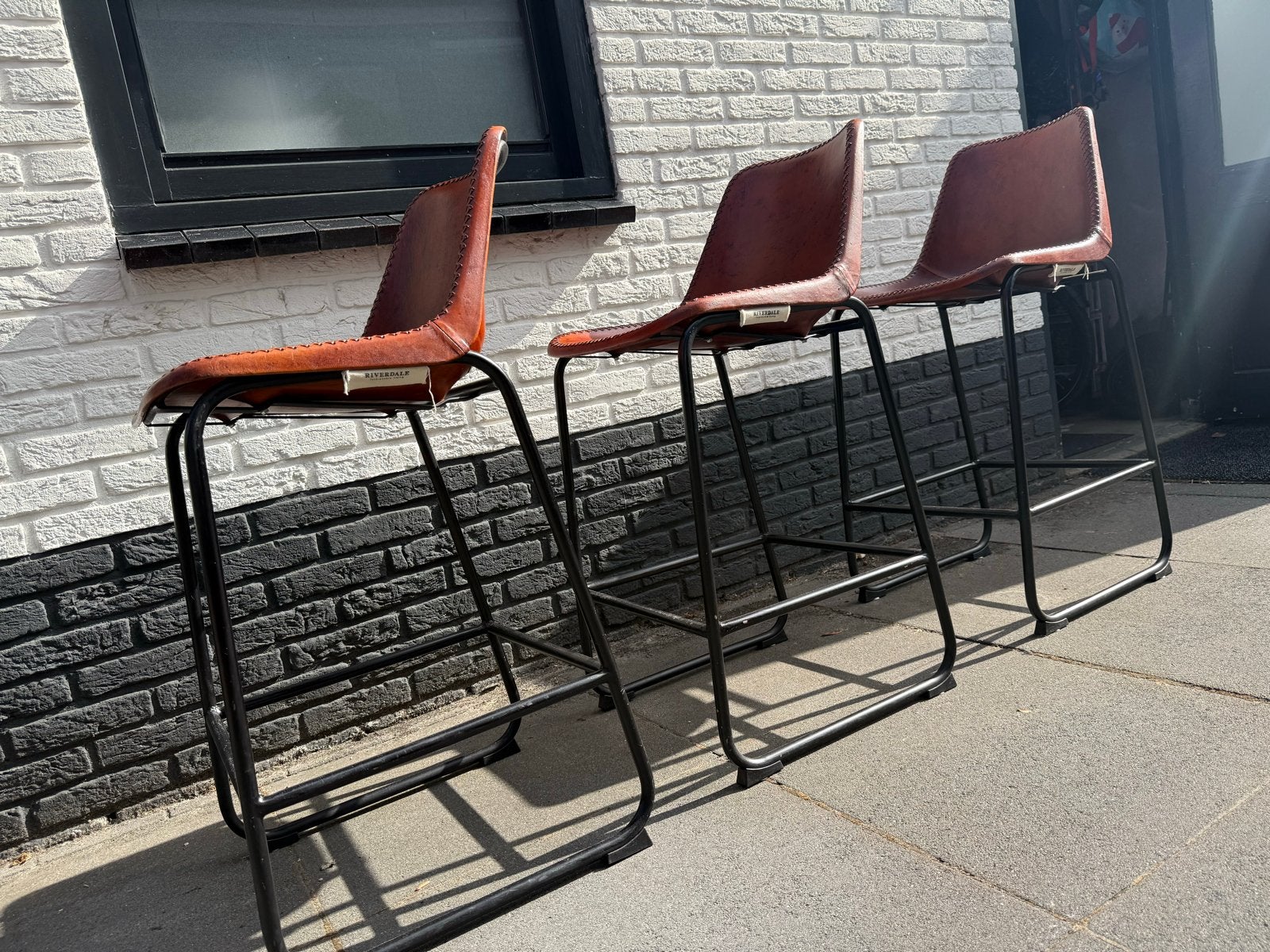 Riverdale barkrukken - Set van 3, Gebruikt, Met voetsteun, Leer, Ophalen of Verzenden