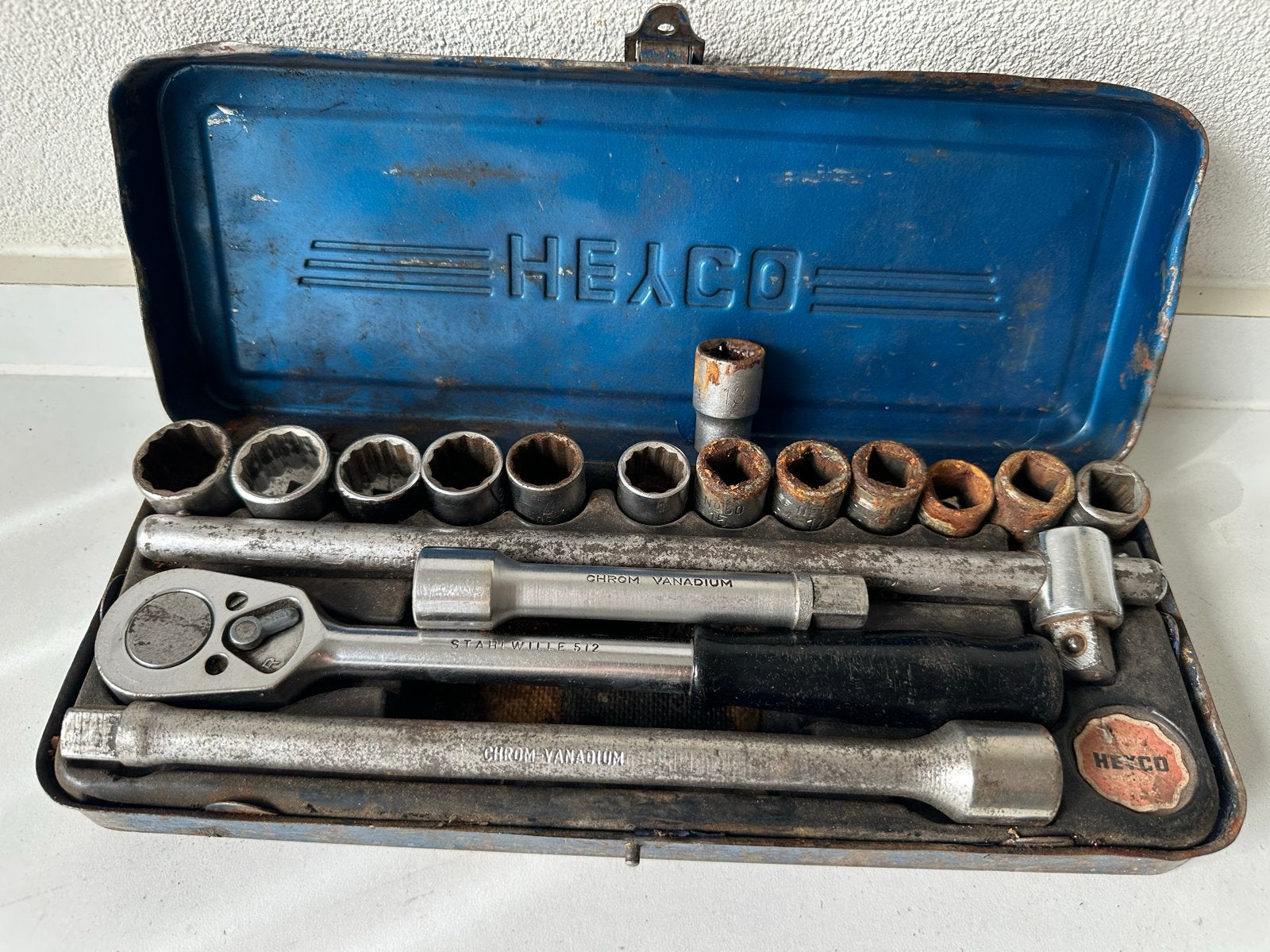 Vintage HEYCO Doppenset en Ratel, Ophalen, Gebruikt, Overige typen, Overige merken